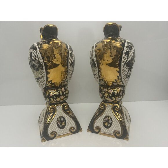 Pair of gilded Rococo majolica decor ewers lamps reticulated hand painted Italy - Picture 3 of 16